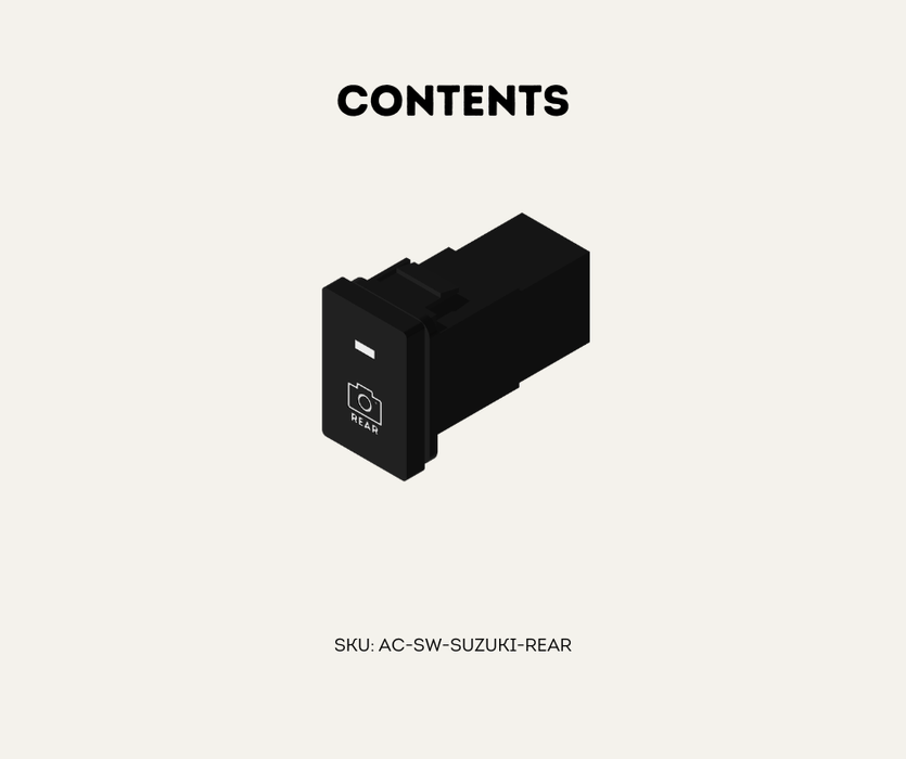 AutoChimp™ OEM Camera Switch for Suzuki Jimny / Jimny XL (2025-Onwards) | 32mm Factory Style | SKU: AC-SW-SUZUKI-REAR | Contents