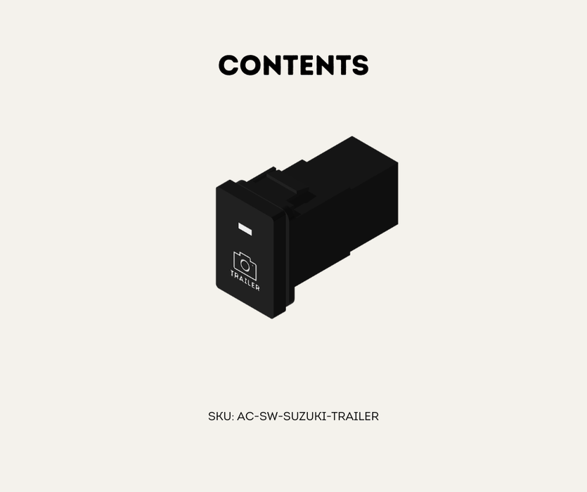 AutoChimp™ OEM Camera Switch for Suzuki Jimny / Jimny XL (2025-Onwards) | 32mm Factory Style | SKU: AC-SW-SUZUKI-TRAILER | Contents