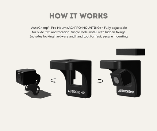 AutoChimp™ Pro Camera Mounting Kit | Adjustable No-Drill Mount | AC-PRO-MOUNTING | How It Works