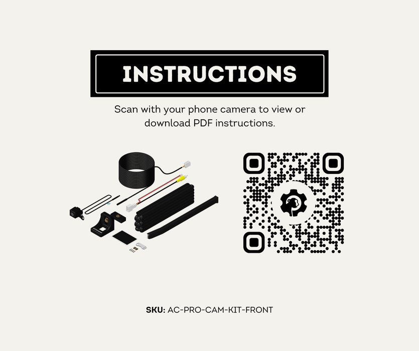 AutoChimp™ Pro HD Front Camera Kit | 6V–12V Universal RCA System | SKU: AC-PRO-CAM-KIT-FRONT | Instructions