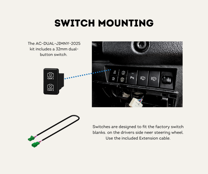 AutoChimp™ QuadCam Harness for Suzuki Jimny / Jimny XL (2025-Onwards) | Plug & Play | SKU: AC-QUAD-HRN-SUZUKI-2025 | Switch Mounting