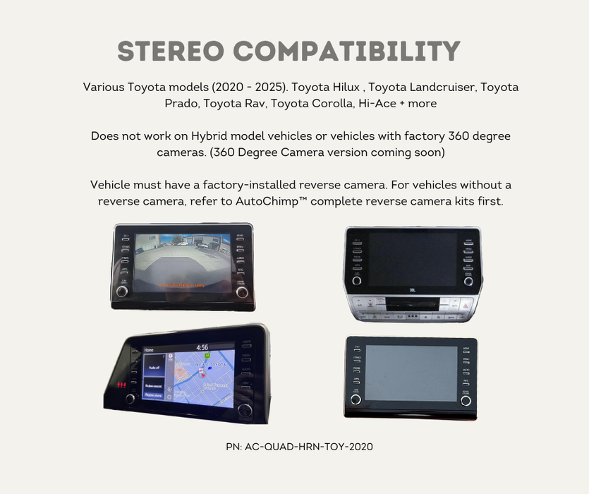 AutoChimp™ QuadCam Harness for Toyota (2020–2025) | Stereo Compatibility