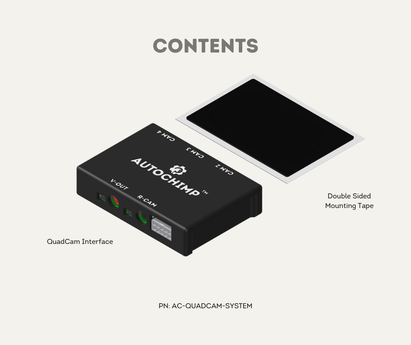 AutoChimp™ QuadCam System | 4-Camera Integration for Factory & Aftermarket Stereos | Contents