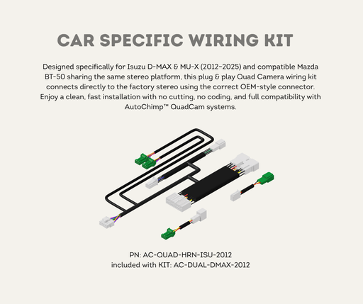 AutoChimp™ Quad Camera Harness for Isuzu (2012–2024) | Plug & Play | SKU: AC‑QUAD‑HRN‑ISU‑2012 | Car Specific Wiring Kit