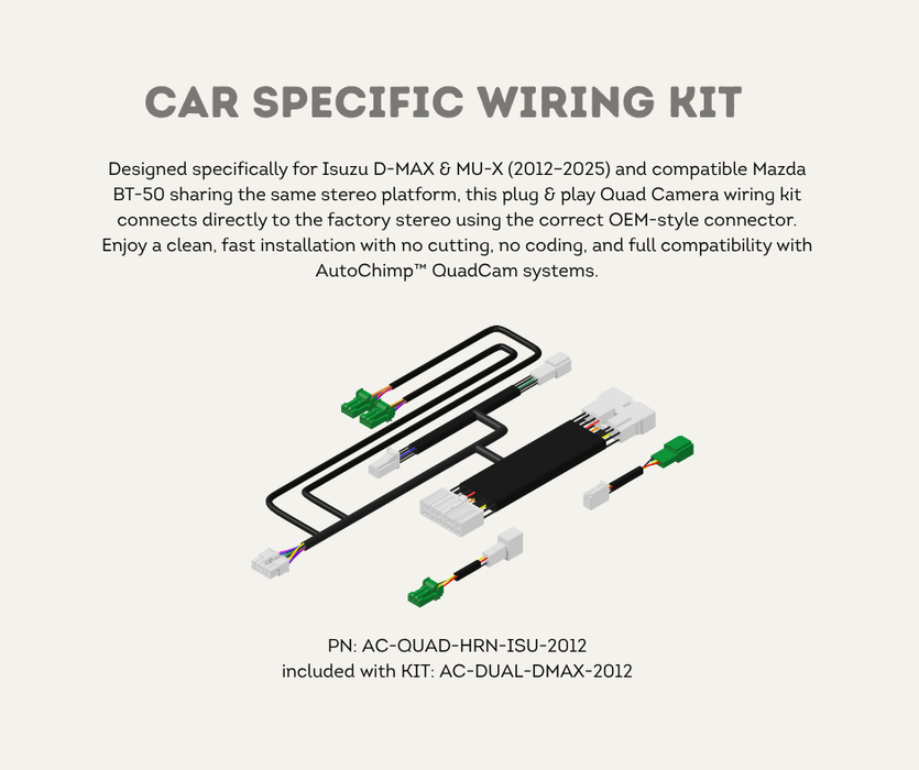 AutoChimp™ Quad Camera Harness for Isuzu (2012–2024) | Plug & Play | SKU: AC‑QUAD‑HRN‑ISU‑2012 | Car Specific Wiring Kit