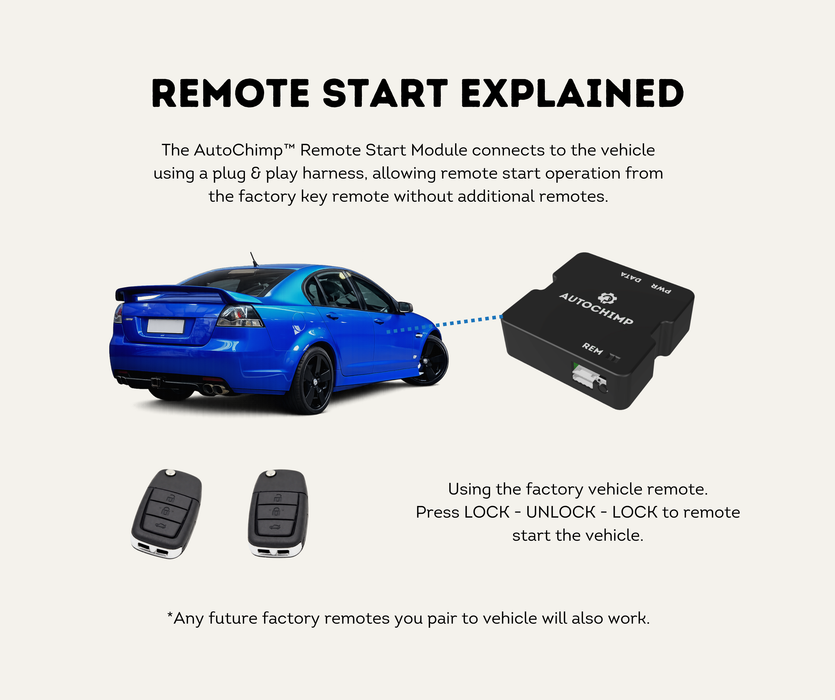 AutoChimp™ Remote Start Kit for Holden VE Commodore | Complete Plug & Play System | SKU: AC-RS-VE-AUTO | Remote Start Explained