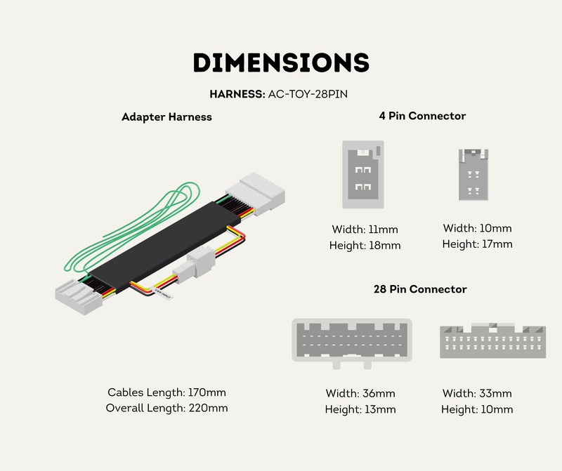 28-pin harness dimensions