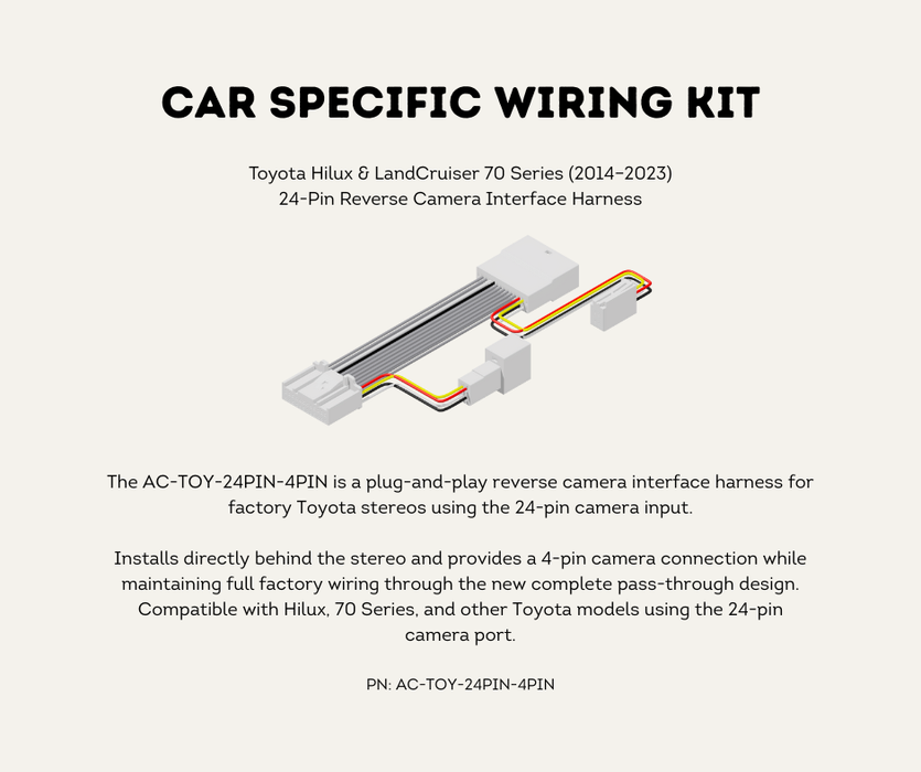 AutoChimp™ Reverse Camera Interface Harness for Toyota Hilux & Landcruiser 70 Series (2014–2023) | 24-Pin Camera Integration Harness | AC-TOY-24PIN-4PIN | Car Specific Wiring Kit