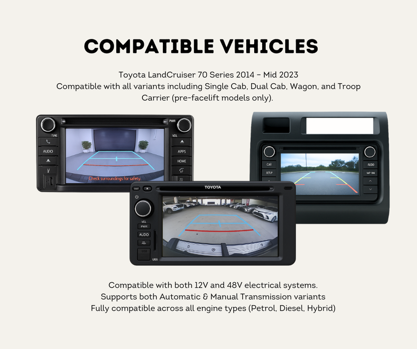 AutoChimp™ Reverse Camera Interface Harness for Toyota Hilux & Landcruiser 70 Series (2014–2023) | 24-Pin Camera Integration Harness | AC-TOY-24PIN-4PIN | Compatible Vehicles 2