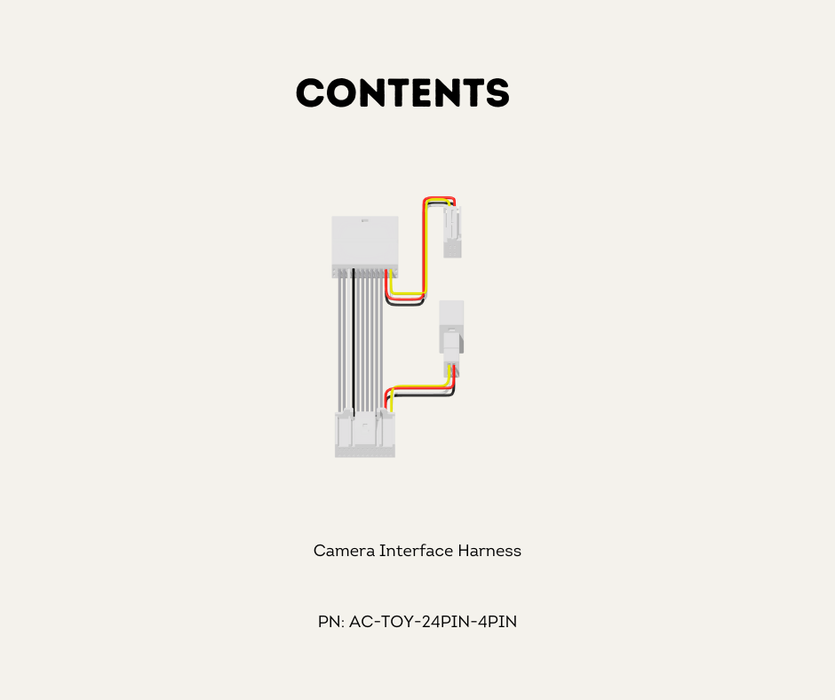 AutoChimp™ Reverse Camera Interface Harness for Toyota Hilux & Landcruiser 70 Series (2014–2023) | 24-Pin Camera Integration Harness | AC-TOY-24PIN-4PIN | Contents