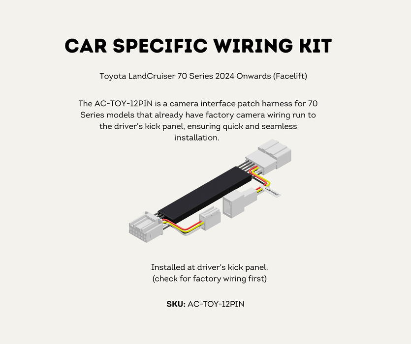 AutoChimp™ Reverse Camera Interface Harness for Toyota LandCruiser 70 Series (2024+ Facelift) | 12-Pin Full Pass-Through Camera Input Harness | SKU: AC-TOY-12PIN | Car Specific Wiring Kit