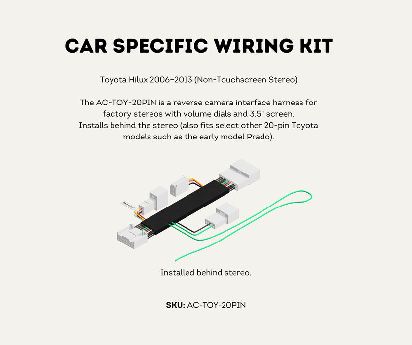 AutoChimp™ Reverse Camera Interface Harness for Toyota | 20-Pin Camera Integration & Reverse Trigger Signal Harness | SKU: AC-TOY-20PIN | Car Specific Wiring Kit