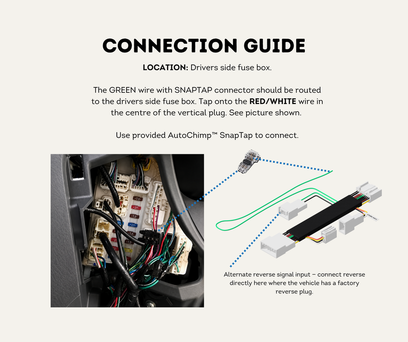 AutoChimp™ Reverse Camera Interface Harness for Toyota | 20-Pin Camera Integration & Reverse Trigger Signal Harness | SKU: AC-TOY-20PIN | Connection Guide