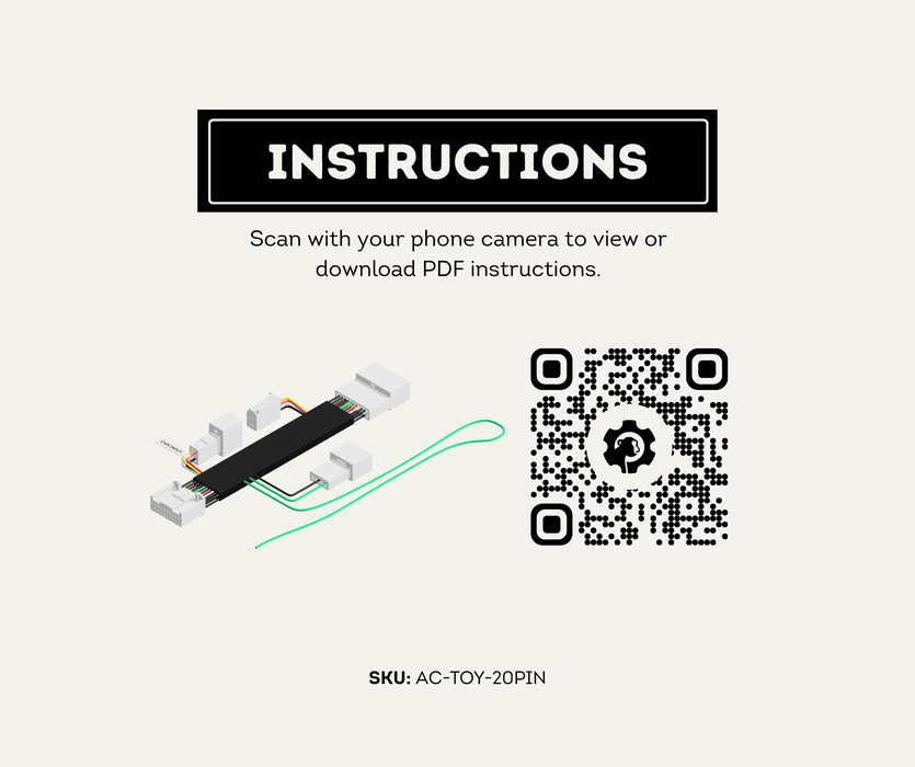 AutoChimp™ Reverse Camera Interface Harness for Toyota | 20-Pin Camera Integration & Reverse Trigger Signal Harness | SKU: AC-TOY-20PIN | Instructions