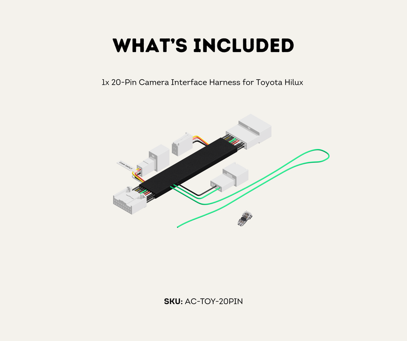 AutoChimp™ Reverse Camera Interface Harness for Toyota | 20-Pin Camera Integration & Reverse Trigger Signal Harness | SKU: AC-TOY-20PIN | What's Included
