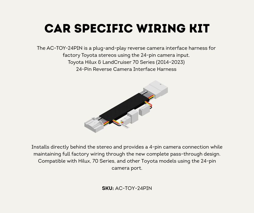 AutoChimp™ Reverse Camera Interface Harness for Toyota (2014–2023) | Hilux, 70 Series, Prado, Fortuner & HiAce | 24-Pin Full Pass-Through Camera Input Harness | SKU: AC-TOY-24PIN | Car Specific Wiring Kit