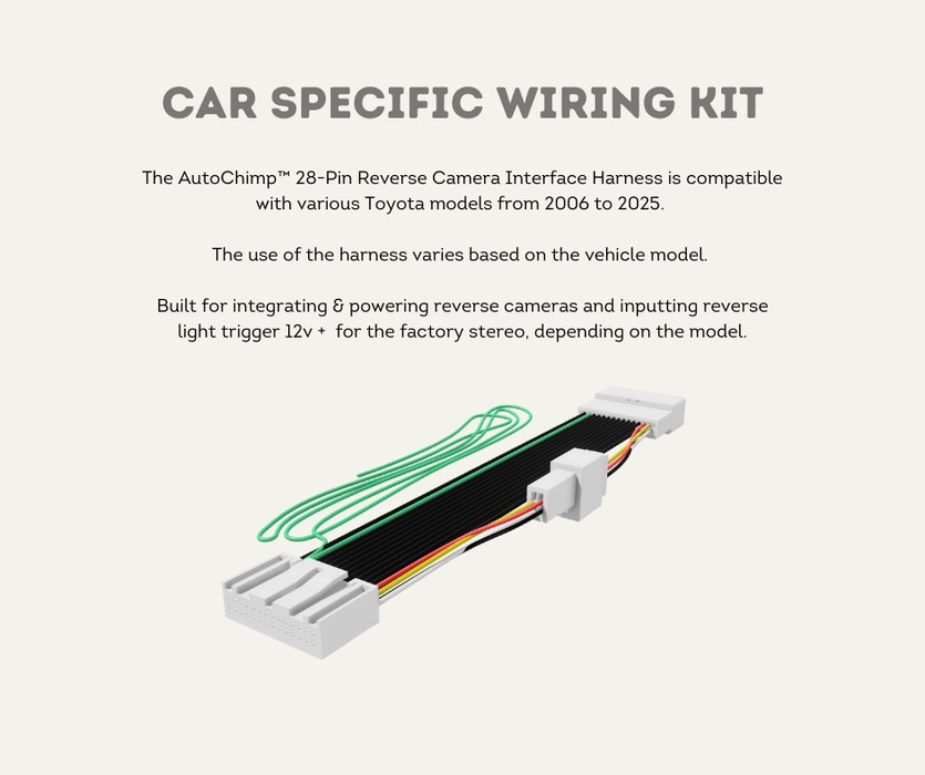 AutoChimp™ Reverse Camera Interface Harness for Toyota | 28-Pin Camera Integration & Reverse Trigger Signal Harness | Car Specific Wiring Kit