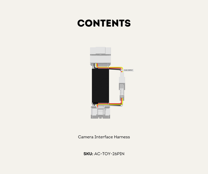 AutoChimp™ Reverse Camera Interface Plug for Toyota Hilux (2020–2025) | 26-Pin Plug & Play Harness | SKU: AC-TOY-26PIN | Contents