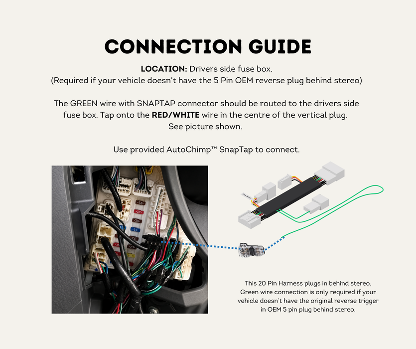 AutoChimp™ Reverse Camera Kit for Toyota Hilux (2006–2013) | for Non-Touchscreen Stereo Models | SKU: AC-TOY-RC1 | Connection Guide