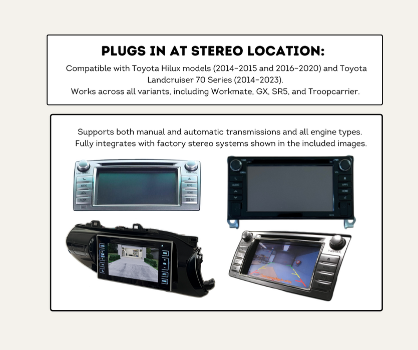 AutoChimp™ Reverse Camera Kit for Toyota Hilux (2014–2020) | Add Reverse Camera to Toyota Stereo | Compatibility