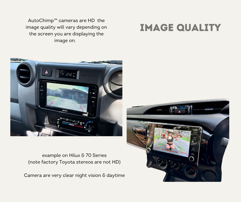 AutoChimp™ Reverse Camera Kit for Toyota Hilux (2014–2020) | Add Reverse Camera to Toyota Stereo | Image Quality