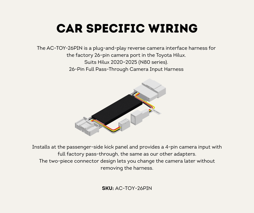 AutoChimp™ Reverse Camera Kit for Toyota Hilux (2020–2025) | Plug & Play | 48V Hybrid Compatible | SKU: AC-TOY-RC6 | Car Specific Wiring