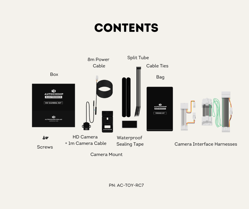 AutoChimp™ Reverse Camera Kit for Toyota LandCruiser 70 Series (2014–2023) | AC-TOY-RC7 | Contents Main
