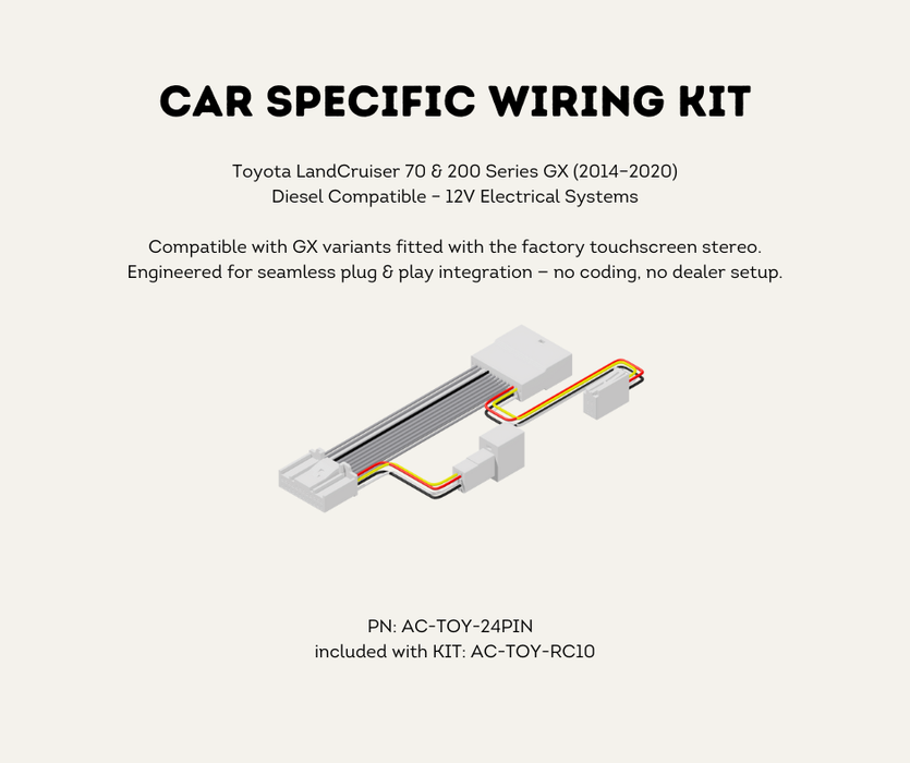 AutoChimp™ Reverse Camera Kit for Toyota LandCruiser GX (2014–2020) | Plug & Play to Factory Stereo | SKU: AC-TOY-RC10 | Car Specific Wiring Kit