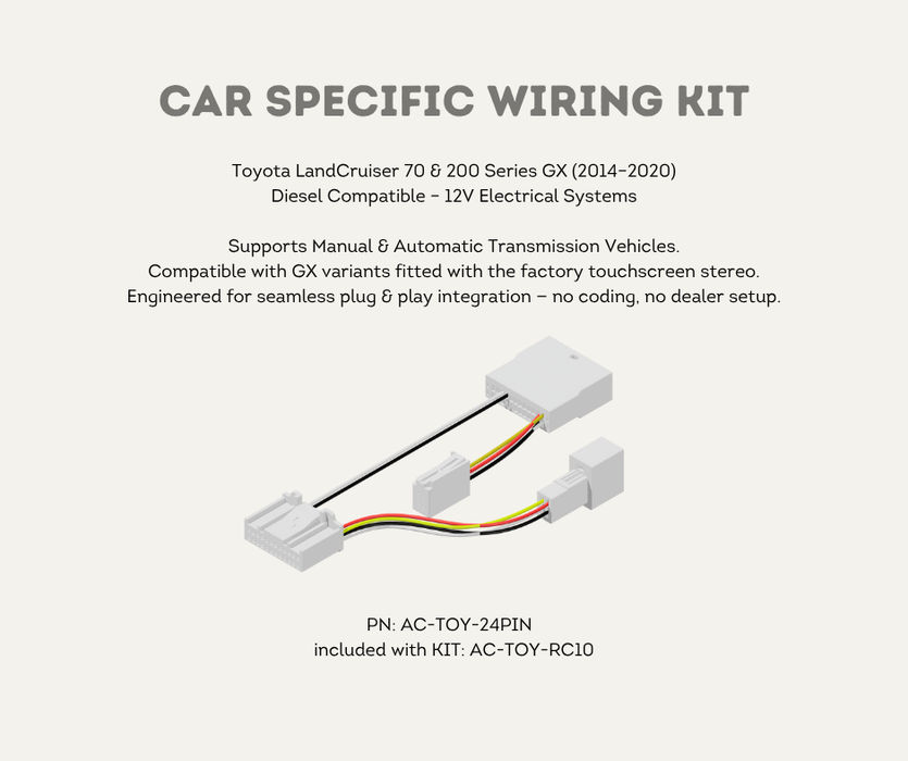 AutoChimp™ Reverse Camera Kit for Toyota LandCruiser GX (2014–2020) | Plug & Play to Factory Stereo | SKU: AC-TOY-RC10 | Car Specific Wiring Kit