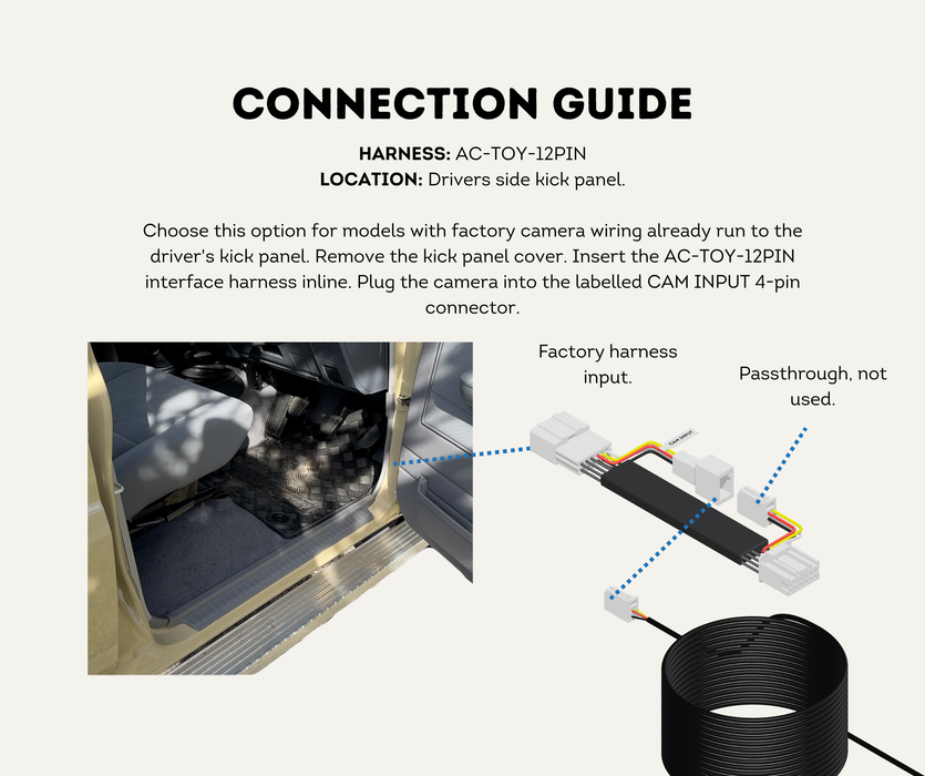AutoChimp™ Reverse Camera Kit for Toyota Landcruiser 70 Series (2024-2026) | SKU: AC-TOY-RC8-RC9 | Connection Guide (12-Pin)