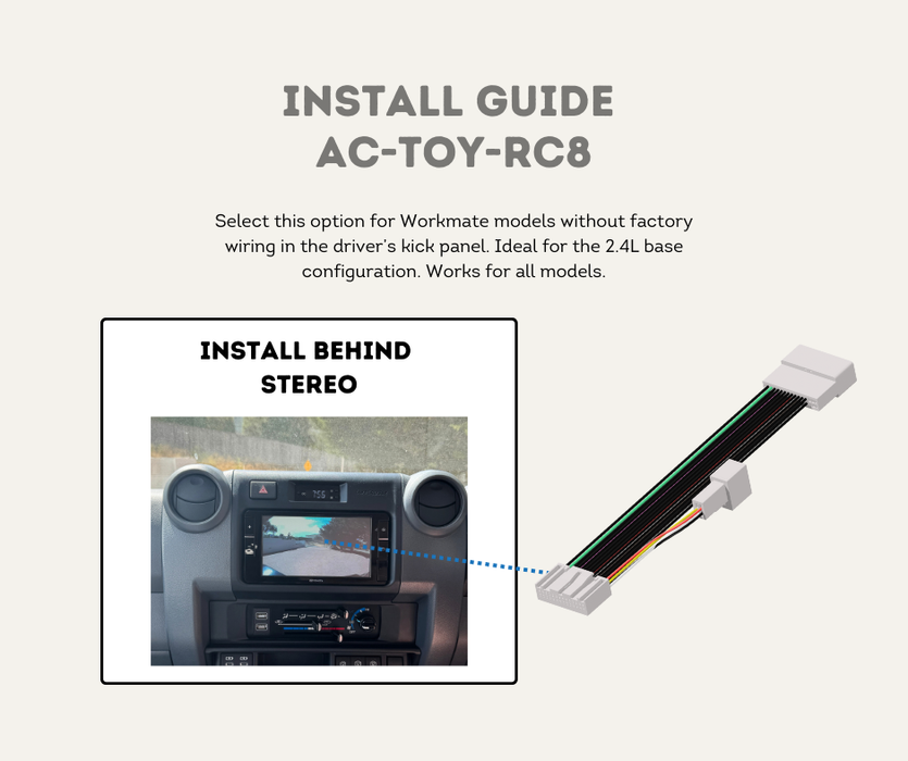 AutoChimp™ Reverse Camera Kit for Toyota Landcruiser 70 Series (2024-2026) | SKU: AC-TOY-RC8-RC9 | Installation Guide RC8