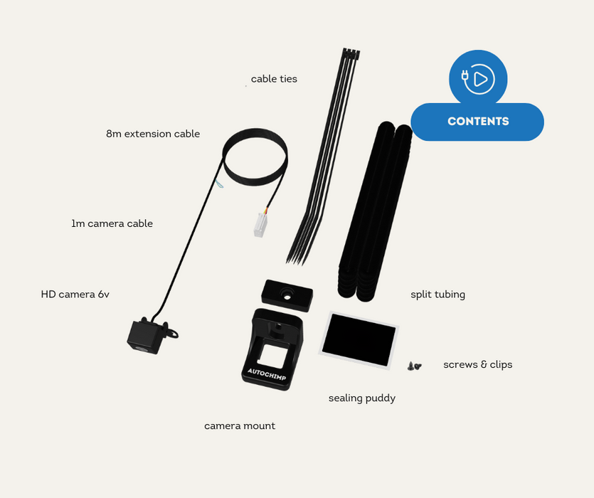 AutoChimp™ Reverse Camera Kit for Toyota Landcruiser 70 Series (2024 onwards) | Contents