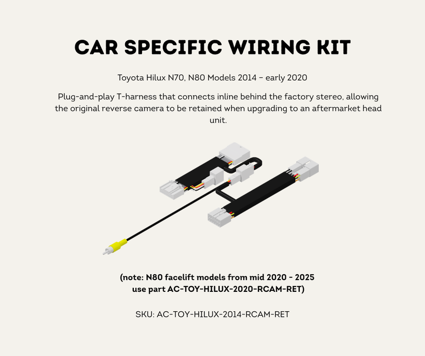 AutoChimp™ Reverse Camera Retention Kit for Toyota Hilux 2014–2020 | OEM Camera to RCA Adapter for Aftermarket Head Units | SKU: AC-TOY-HILUX-2014-RCAM-RET | Car Specific Wiring Kit
