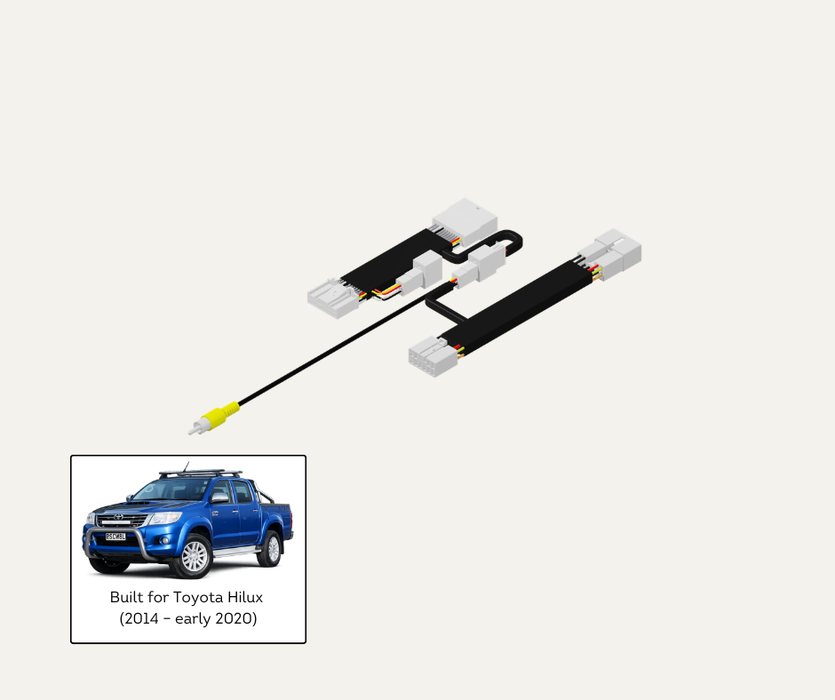 AutoChimp™ Reverse Camera Retention Kit for Toyota Hilux 2014–2020 | OEM Camera to RCA Adapter for Aftermarket Head Units | SKU: AC-TOY-HILUX-2014-RCAM-RET | Listing