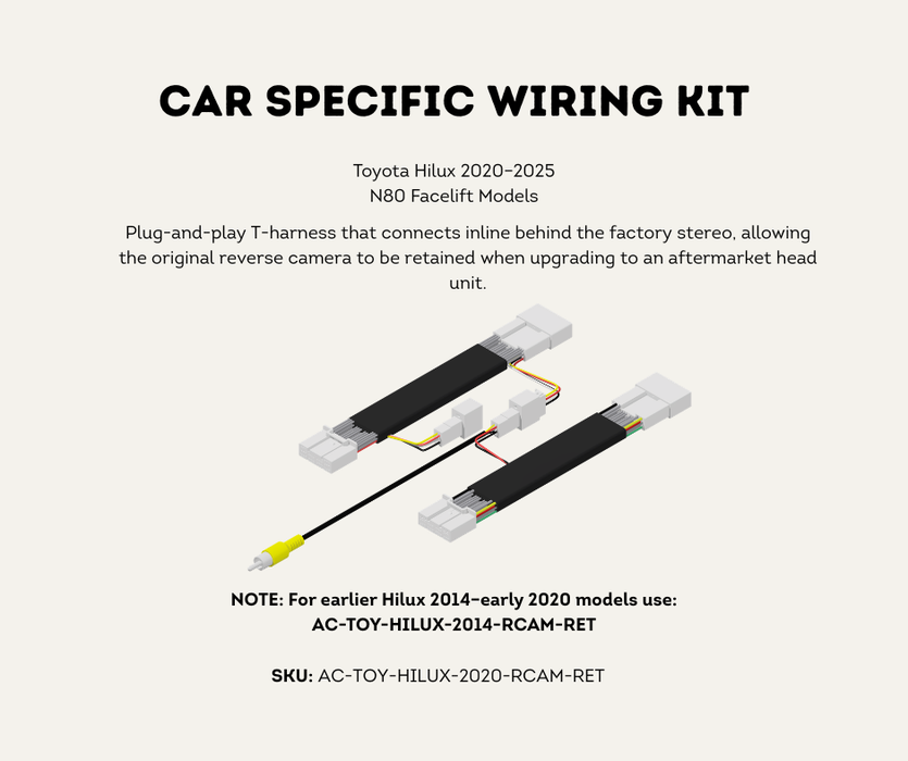 AutoChimp™ Reverse Camera Retention Kit for Toyota Hilux 2020–2025 | OEM Camera to RCA Adapter for Aftermarket Head Units | AC-TOY-HILUX-2020-RCAM-RET | Car Specific Kit