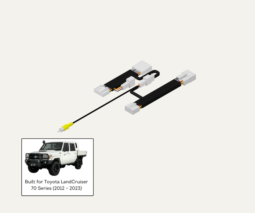 AutoChimp™ Reverse Camera Retention Kit for Toyota LandCruiser 70 Series 2012–2023 | OEM Camera to RCA Adapter for Aftermarket Head Units | SKU: AC-TOY-70-2012-RCAM-RET | Listing