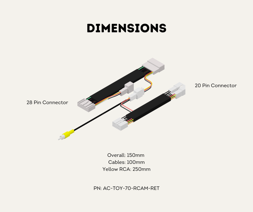 AutoChimp™ Reverse Camera Retention Kit for Toyota LandCruiser 70 Series (2024–2026) | OEM Camera to RCA for Aftermarket Head Units | SKU: AC-TOY-70-RCAM-RET | Dimensions