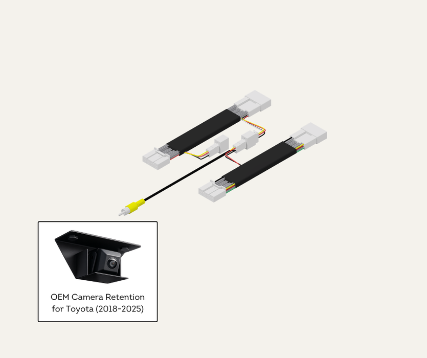 AutoChimp™ Reverse Camera Retention Kit for Toyota (2018–2025) | 30-Pin + 28-Pin OEM Camera to RCA for Aftermarket Head Units | SKU: AC-TOY-30PIN-28PIN-RCAM-RET | Listing