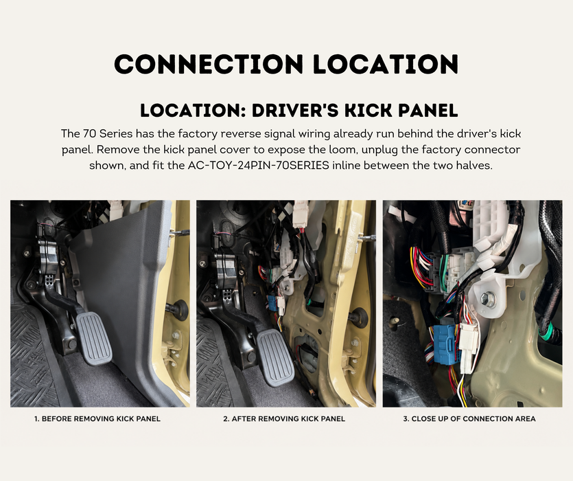 AutoChimp™ Reverse Light Trigger Harness for Toyota LandCruiser 70 Series (2014–2025) | 24-Pin Reverse Signal Patch Harness | SKU: AC-TOY-24PIN-70SERIES | Connection Location