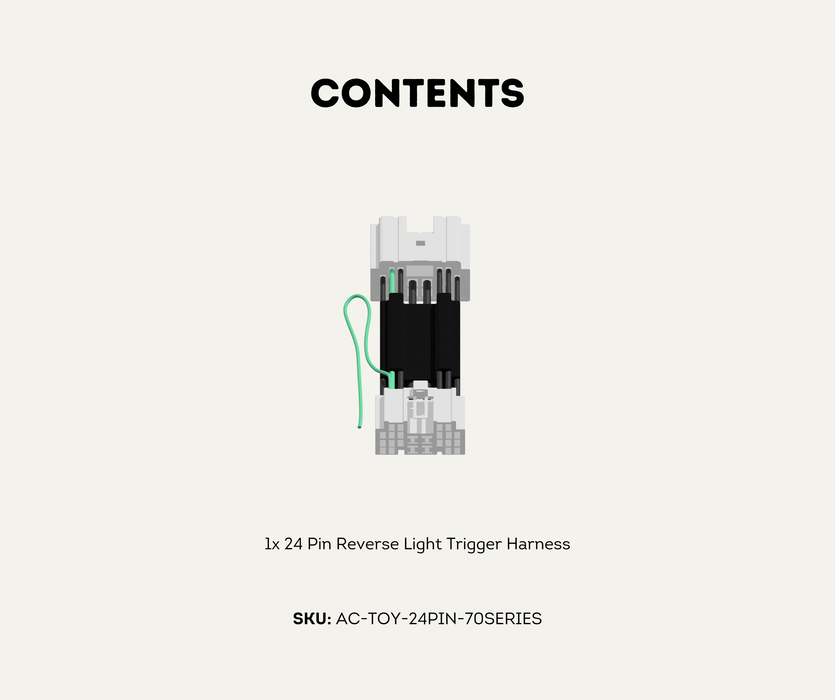 AutoChimp™ Reverse Light Trigger Harness for Toyota LandCruiser 70 Series (2014–2025) | 24-Pin Reverse Signal Patch Harness | SKU: AC-TOY-24PIN-70SERIES | Contents