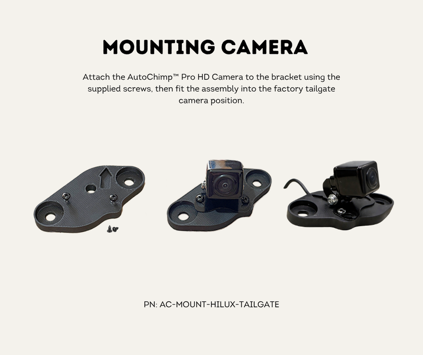 AutoChimp™ Tailgate Camera Mount Kit for Toyota Hilux Tubs, Trays & Tailgates (2014–2024) | Suits Pro HD Camera | 2 Brackets Included | AC-MOUNT-HILUX-TAILGATE | Mounding Camera