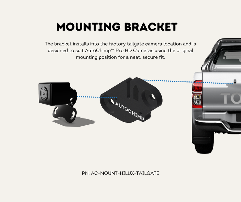 AutoChimp™ Tailgate Camera Mount Kit for Toyota Hilux Tubs, Trays & Tailgates (2014–2024) | Suits Pro HD Camera | 2 Brackets Included | AC-MOUNT-HILUX-TAILGATE | Mounting Bracket