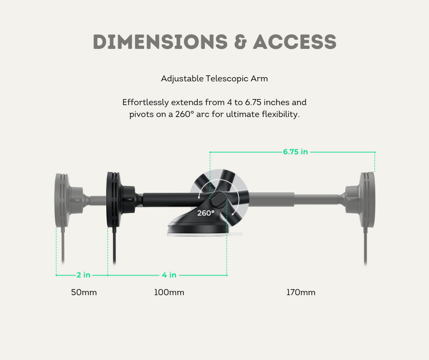 AutoChimp™ Velox Mini Qi2 Dash & Windshield Mount (Black) | iOttie Qi2 Wireless Charging | 15W MagSafe-Compatible Holder | Dimensions & Access