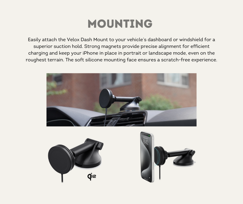 AutoChimp™ Velox Mini Qi2 Dash & Windshield Mount (Black) | iOttie Qi2 Wireless Charging | 15W MagSafe-Compatible Holder | Mounting
