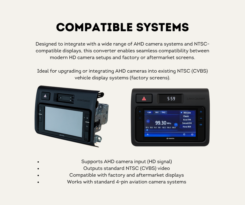 Safety Dave AHD to NTSC/PAL Video Converter | Heavy Duty 4-Pin Inline Adapter | For Factory Screens | AC-AHD-NTSC-CONV | Compatible Systems